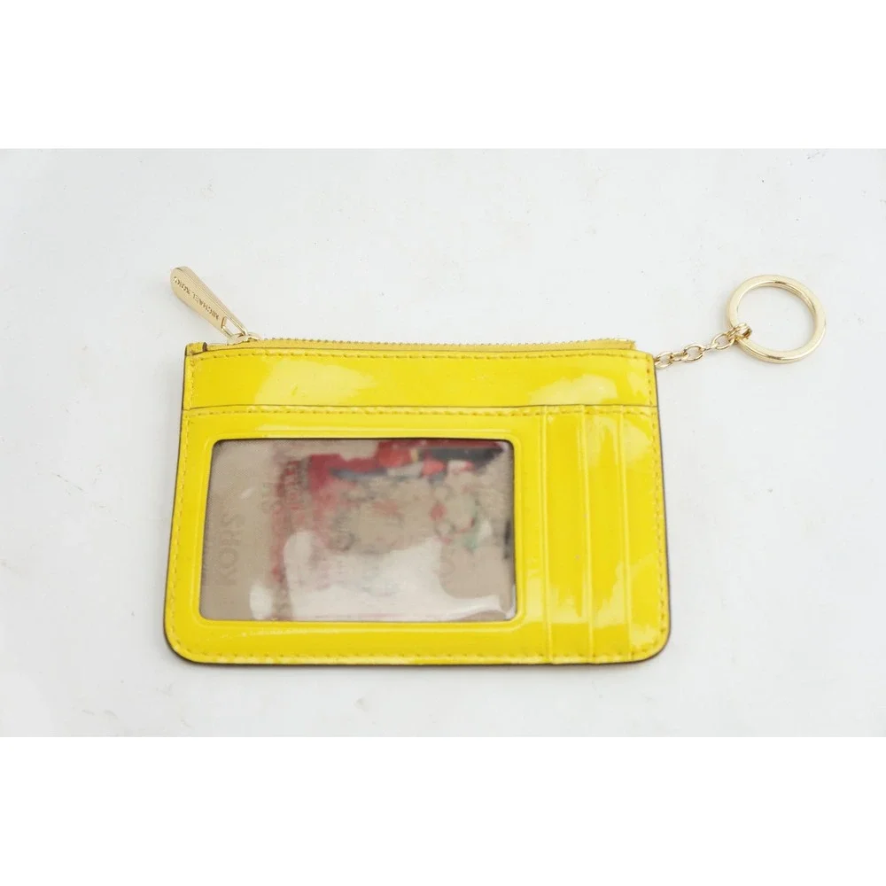 Michael Kors Card Case Wristlet Coin Wallet Yellow Leather Key Ring ID Window GC